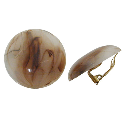 Clip earring 30mm crack brown-horn-marbled shiny plastic button