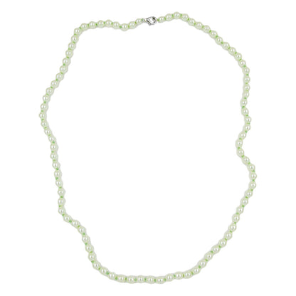 Mint-colored knotted glass bead necklace, 60cm