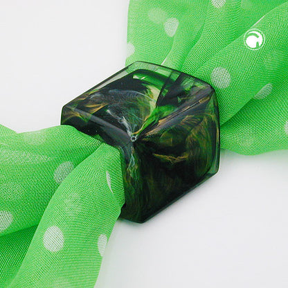 Cloth ring 45x36x18mm hexagon green-marbled glossy plastic