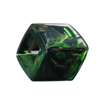 Cloth ring 45x36x18mm hexagon green-marbled glossy plastic