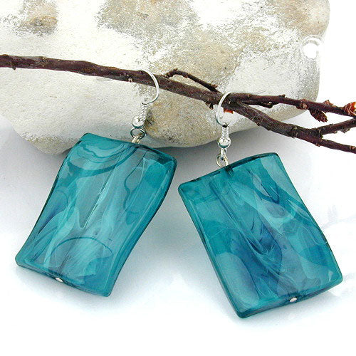 Ear hooks earrings earrings 35x25mm square plastic wavy turquoise-marbled