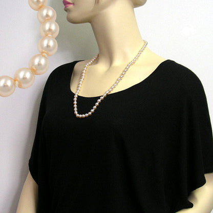 Chain 8mm glass pearl necklace knotted cream-colored 65cm