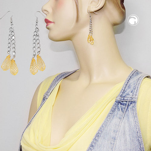 Ear hooks earrings earrings 75x10mm drops yellow transparent plastic wide curb chain aluminum
