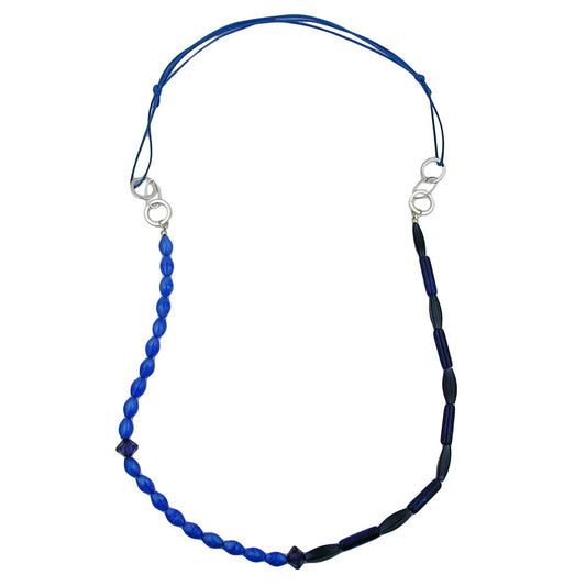 Kette Kunststoffperlen blau Metallringe rhodiniert Kordel blau 90cm