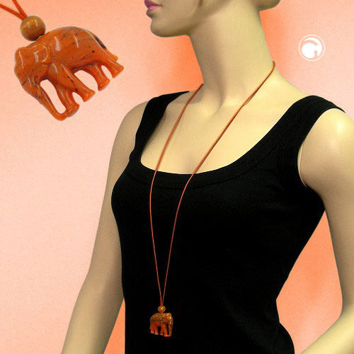 Chain 35x32x18mm elephant plastic orange-black marbled cord orange 90cm