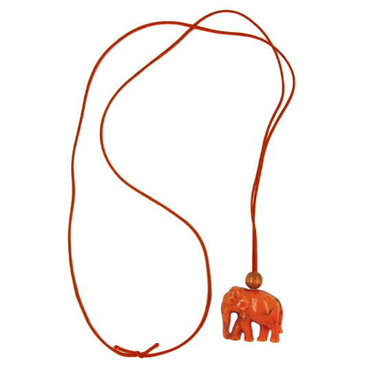 Kette 35x32x18mm Elefant Kunststoff orange-schwarz marmoriert Kordel orange 90cm