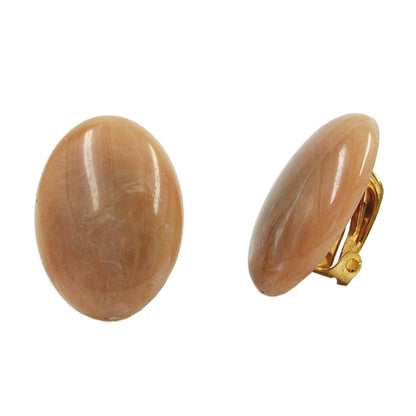 Clip earring 25x18mm oval brown-marbled shiny plastic button