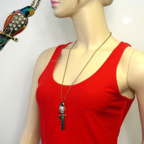 Chain 80x30mm parrot metal colored lacquered with white glass stones 70cm