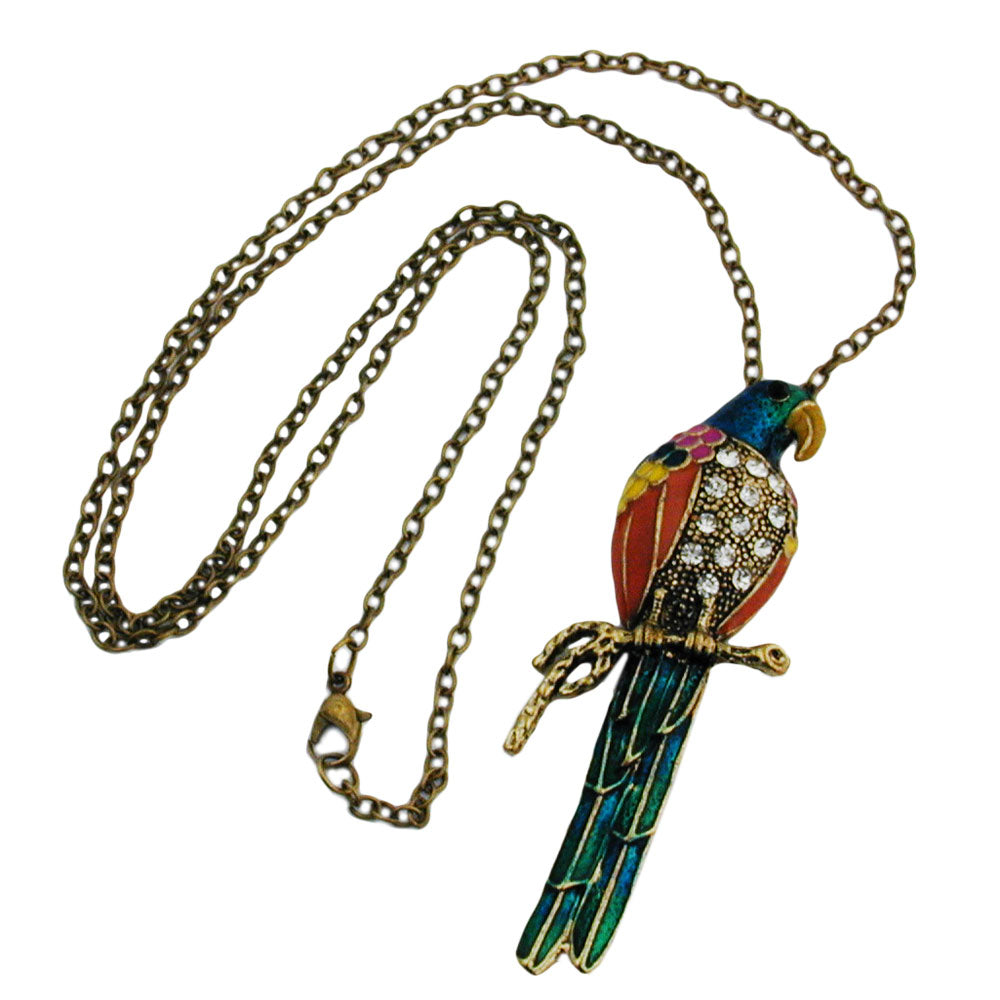 Chain 80x30mm parrot metal colored lacquered with white glass stones 70cm
