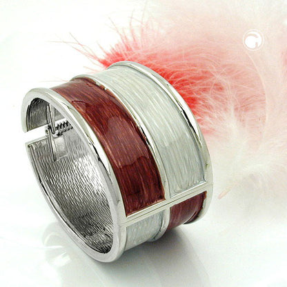 Bangle 73x38mm with folding hinge metal wine red-beige-grey enamelled