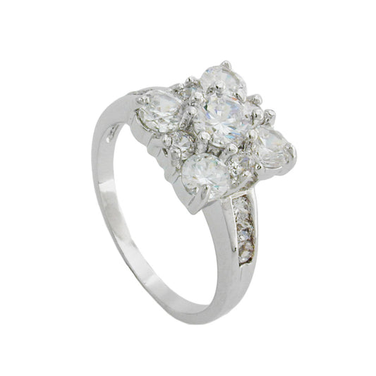 Ring 11x11mm Viereck mit weißen Zirkonias rhodiniert