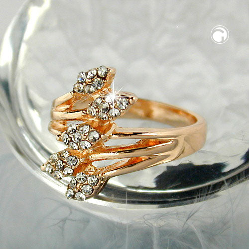 Ring 17mm Blütenranke rotvergoldet mit 5 Blättern mit Glassteinen