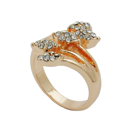 Ring 17mm Blütenranke rotvergoldet mit 5 Blättern mit Glassteinen