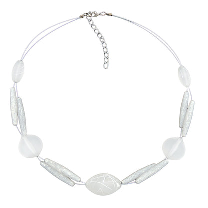Necklace wire chain olive and leaf pearl white-matt speckled plastic beads 45cm