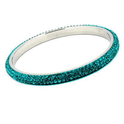 Bangle 75x6.5mm metal with 4 rows of turquoise glass stones