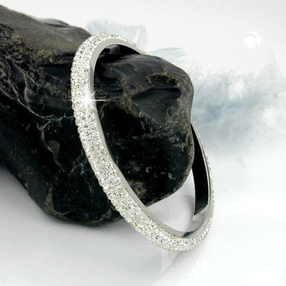 Bangle 75x6.5mm metal with 4 rows of white glass stones