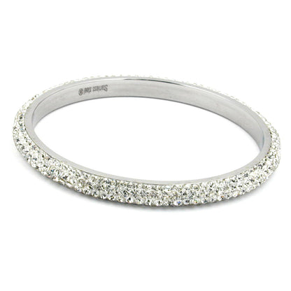 Bangle 75x6.5mm metal with 4 rows of white glass stones