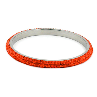 Bangle 75x6.5mm metal with 4 rows of glass stones red-orange