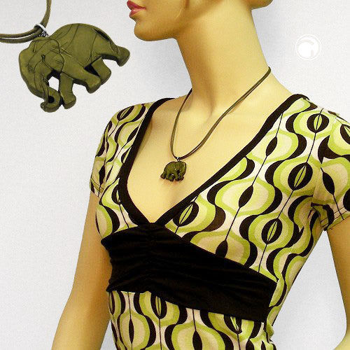 Chain 38x28x6mm elephant plastic olive green silky matt cord olive 50cm