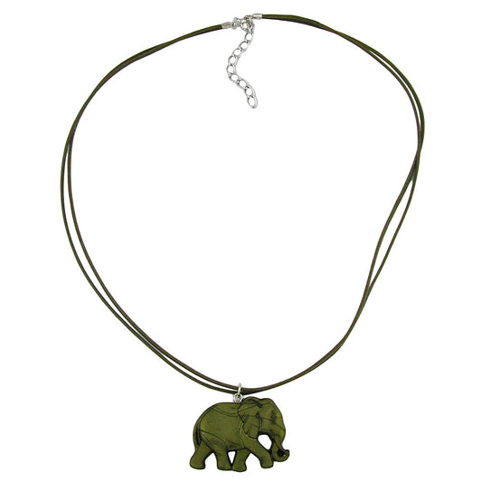 Chain 38x28x6mm elephant plastic olive green silky matt cord olive 50cm
