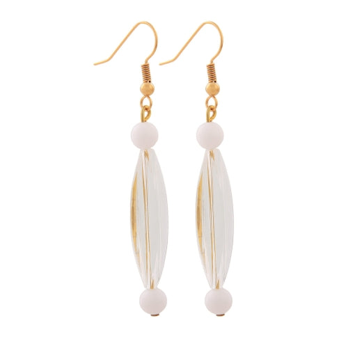 Ear hooks earrings earrings 60x8mm grooved olive crystal-transparent white plastic