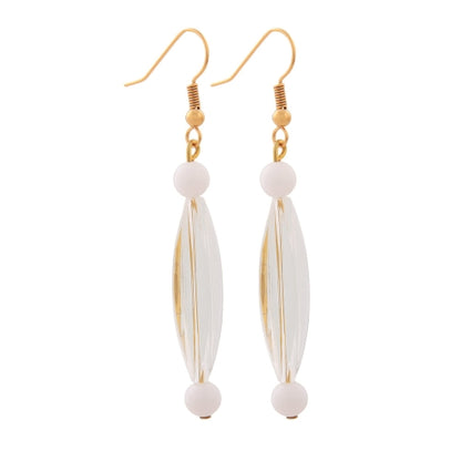 Ear hooks earrings earrings 60x8mm grooved olive crystal-transparent white plastic