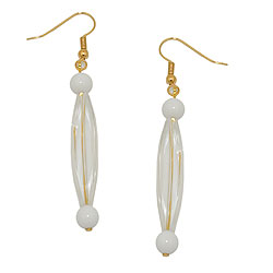 Ear hooks earrings earrings 60x8mm grooved olive crystal-transparent white plastic