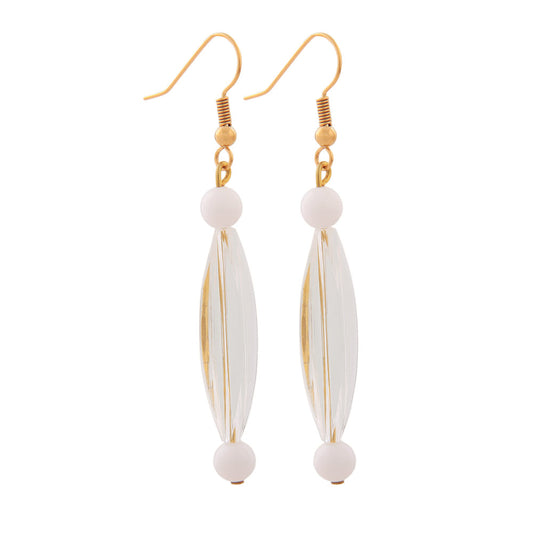 Ear hooks earrings earrings 60x8mm grooved olive crystal-transparent white plastic