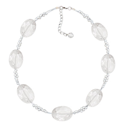 Chain wire chain 7x large stone faceted white-transparent plastic beads 42cm