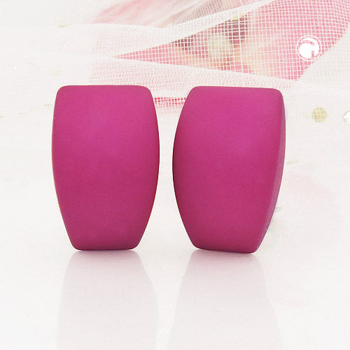 Clip earring 27x17mm trapeze pink matt plastic button