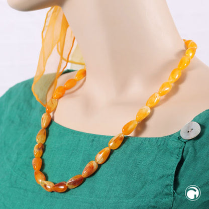 Chain 20x10mm angle bead plastic yellow-amber-marble shiny 60cm