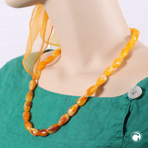 Chain 20x10mm angle bead plastic yellow-amber-marble shiny 60cm