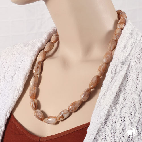Chain 25x17mm angle bead plastic natural-beige-marbled shiny 60cm