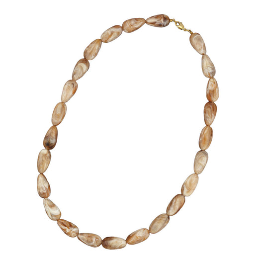 Chain 25x17mm angle bead plastic natural-beige-marbled shiny 60cm