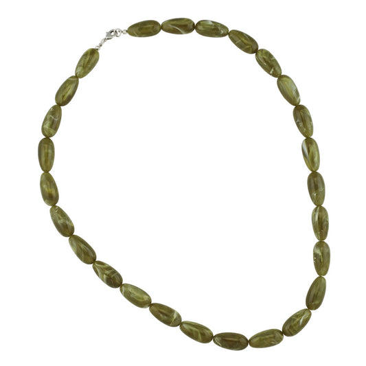 Necklace 22x11mm pear pearl plastic olive-white-marbled shiny 60cm