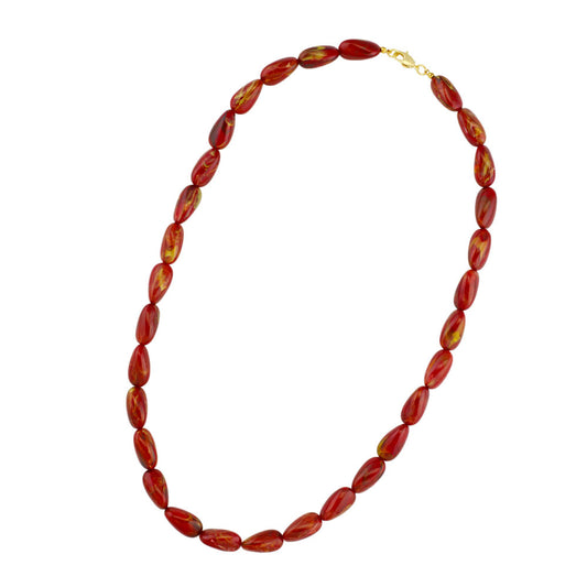 Chain 20x10mm angle bead plastic red-gold-white-marbled shiny 60cm