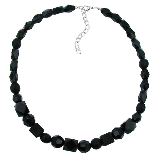 Kette Perlen Kunststoff schwarz-glänzend facettiert 42cm