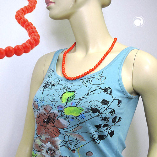 Kette 8mm Kunststoffperlen orange-rot-glänzend