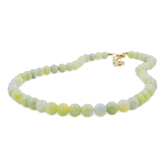 Necklace 10mm plastic beads turquoise-green-white-yellow marbled with pearl
