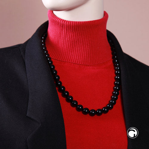 Kette 12mm Kunststoffperlen schwarz glänzend 40cm