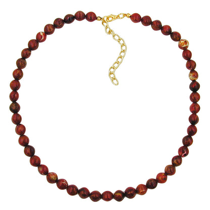 Kette 8mm Vierkantperle Kunststoff rot-gold-marmoriert glänzend 45cm