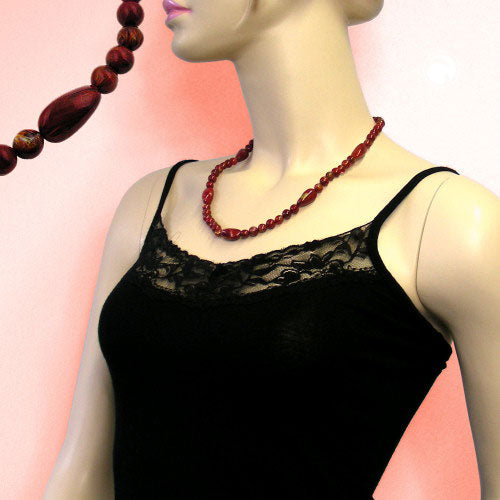 Necklace angle bead plastic red-gold marbled shiny 55cm