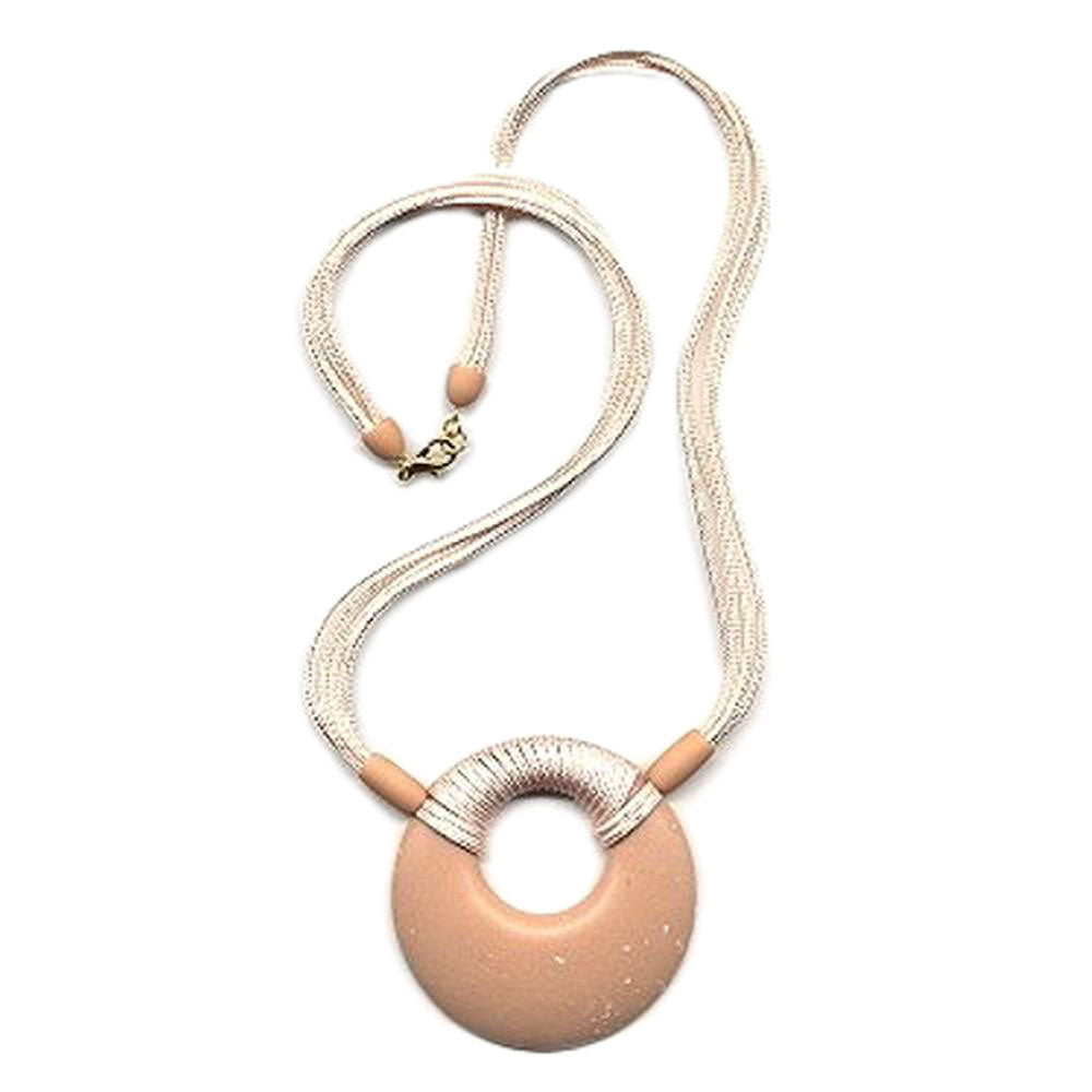 Kette Kunststoff Scheibe Amulett lachsrosa matt 4x Kordel hellrosa 60cm