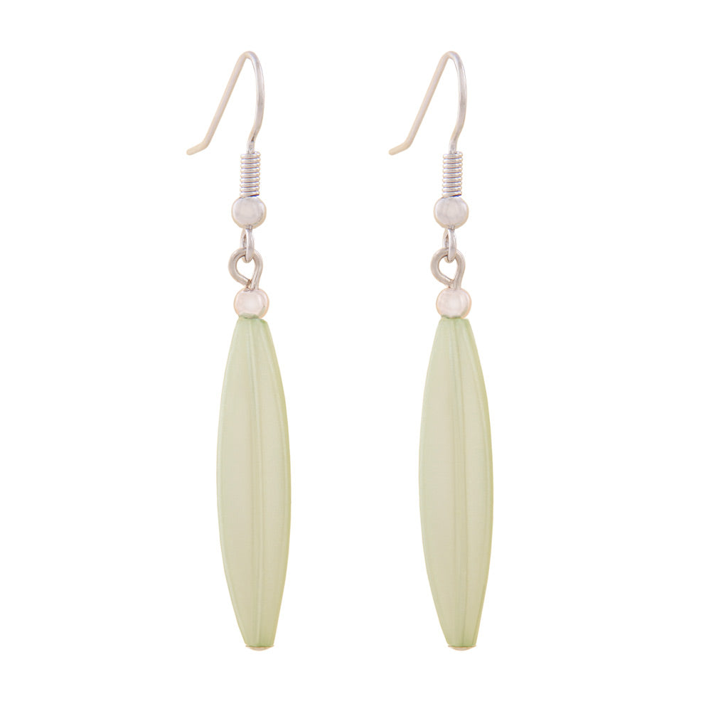 Ear hooks earrings earrings 30x9mm grooved olive plastic light green wax