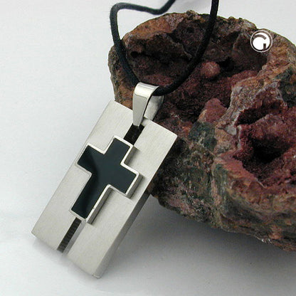 Edelstahl Kreuz-Kette – Schwarz emailliert, verstellbare Kordel, 90cm Länge