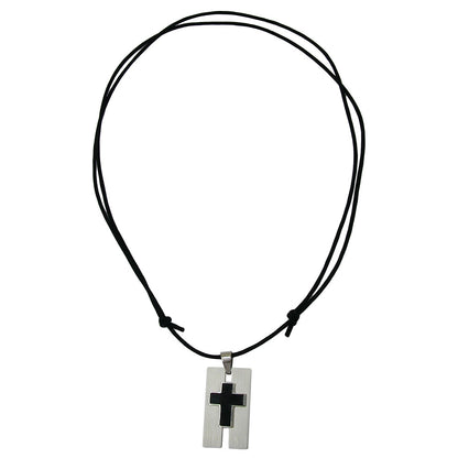 Edelstahl Kreuz-Kette – Schwarz emailliert, verstellbare Kordel, 90cm Länge
