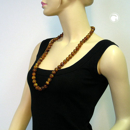 Necklace 14mm plastic beads amber-colored-marbled 80cm