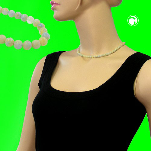 Necklace 6mm plastic beads yellow-green-blue-white-marbled 42cm