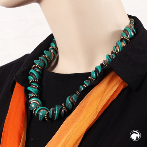 Chain 24x19mm screw bead turquoise-old gold plastic 51cm