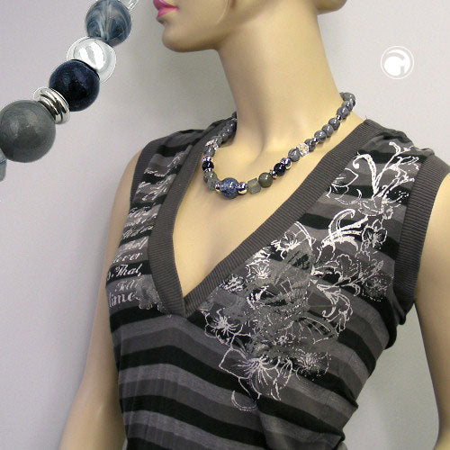 Chain 20mm crash bead plastic grey-marbled chrome 50cm